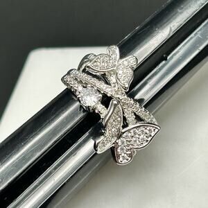 Gorgeous Butterfly Ring! Silver tone & Rhinestones #654 size 5